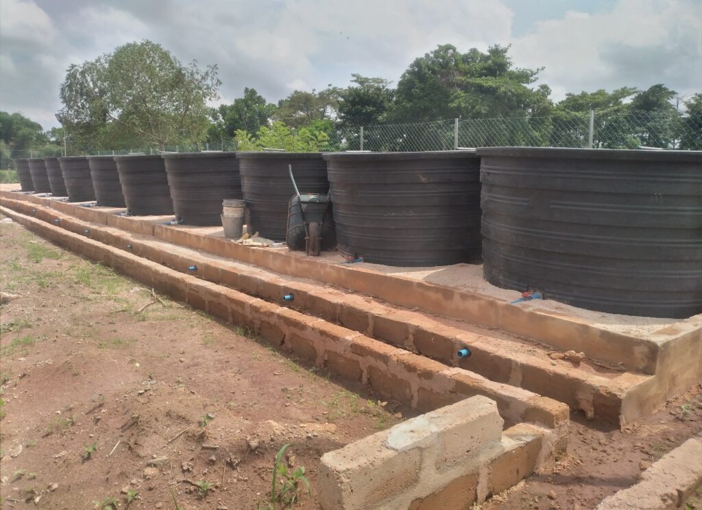 Installed Ten (10) Plastic Tanks of 5,000 litres capacity each on the Concrete Platform.