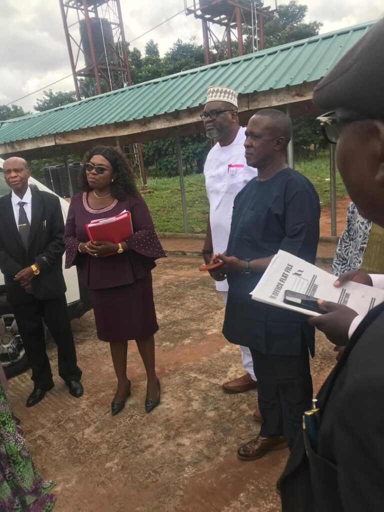 The Centre Director, Prof (Mrs.) Ijeoma Patience Oboh, Dr. P. A. Ebabhamiegbebho (Deputy Director), Prof. Joel Abolagba (Former Centre Director) and TCEAFT management staff on ground to welcome the Vice Chancellor Prof. Lilian I. Salami and other Principal Officers of the University for a working visit to the Centre