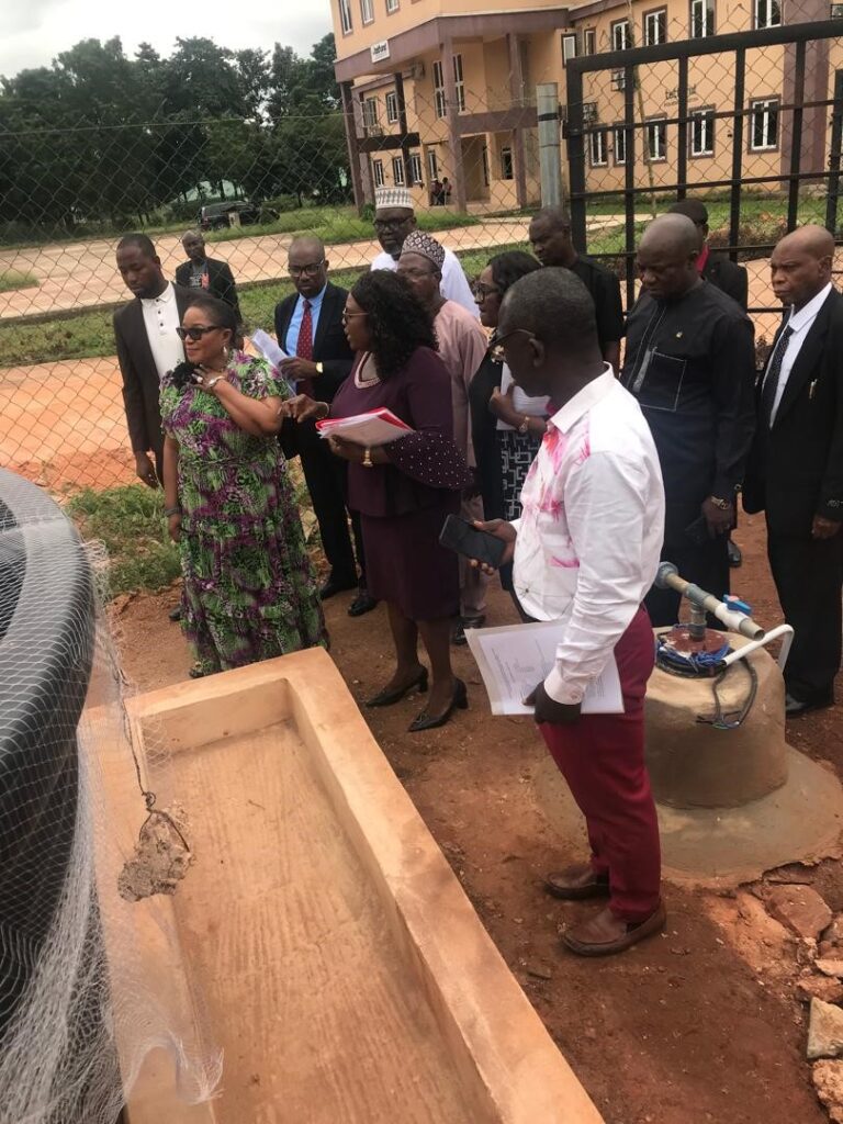 The Centre Director, Prof. Ijeoma P. Oboh outlining completed Projects on the Farm to the Vice Chancellor Prof. Lilian I. Salami and the University Management Team